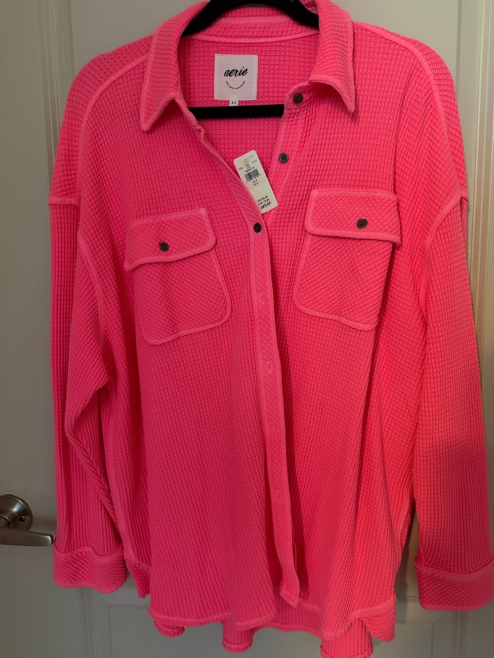 aerie Neon Pink Waffle Knit Button-Front Lumber Jane Shacket